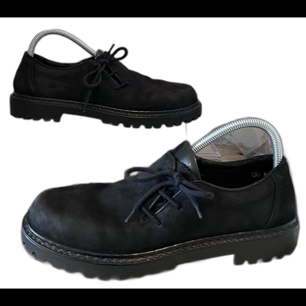 Rieker Side Lace Up Lug Nubuck Leather Oxford Shoes Womens 8 Black Menswear Y2K